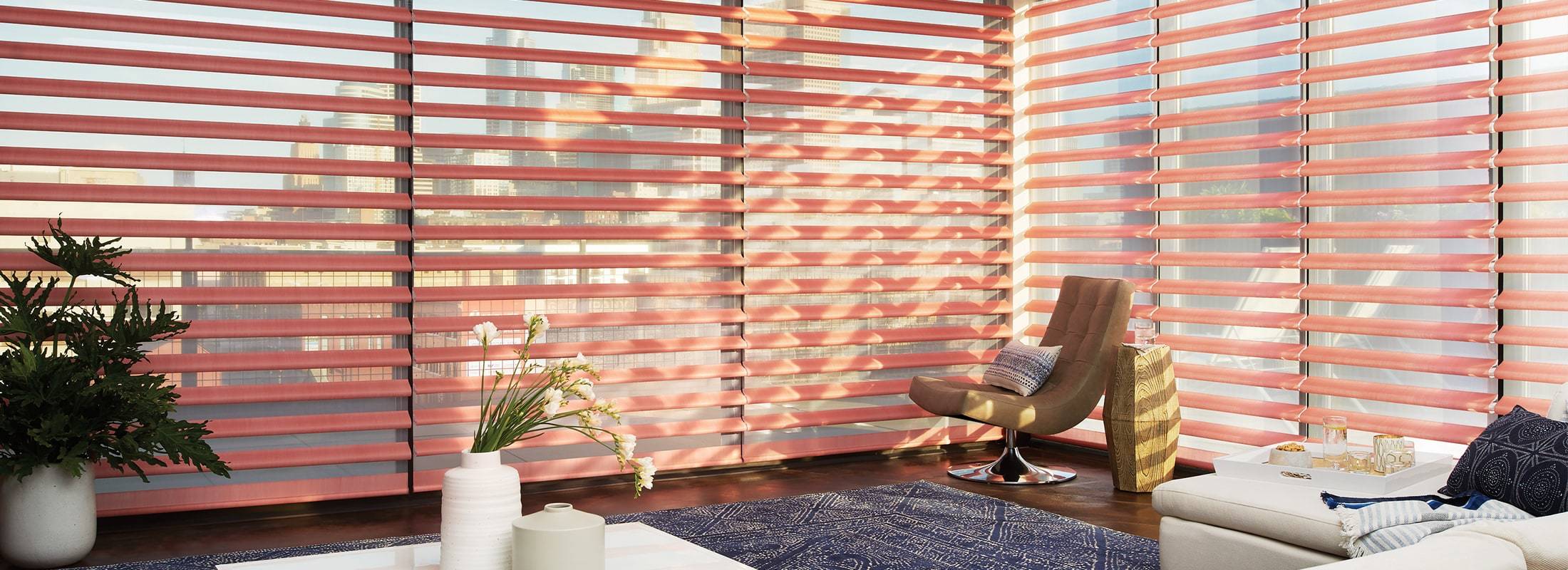 Our innovative Pirouette® Window Shadings feature soft horizontal fabric vanes attached to a single sheer backing. This allows for enhanced views to the outside while maintaining privacy and the full beauty of the fabric on the inside. Learn more about Pirouette® Window Shadings.